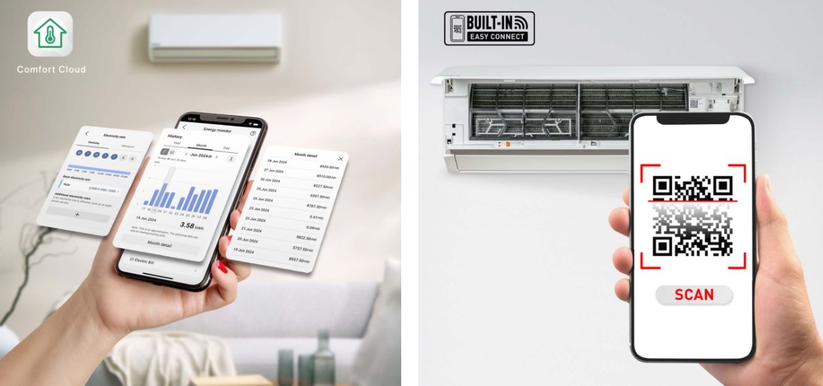 Quét mã QR ở dưới mặt nạ của cục lạnh là đã có thể kết nối wifi dễ dàng